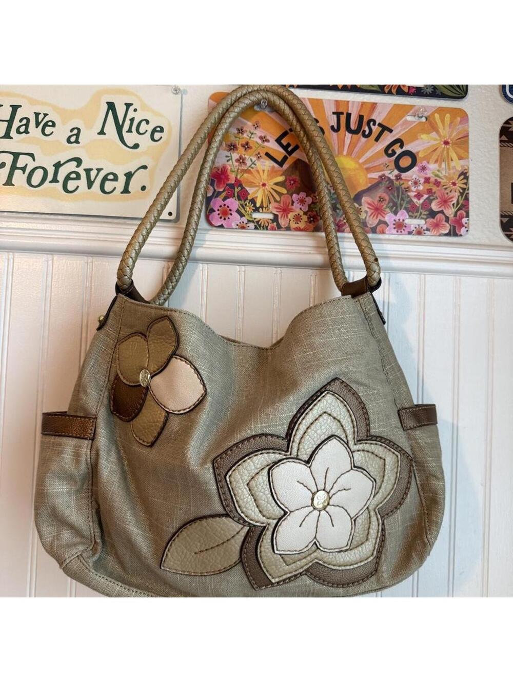 Relic Beige Floral Appliqué Hobo Shoulder Bag